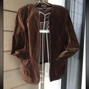Vintage Paul Shaw Chocolate Brown Velvet Women’s Blazer, size 12 open front